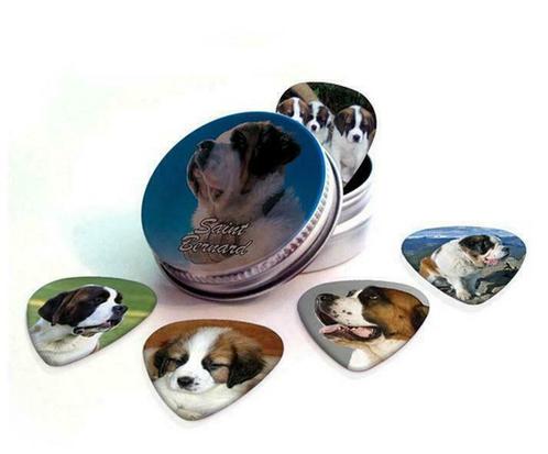 Blikje + plectrums met afbeelding van een Sint Bernhard hond, Verzamelen, Overige Verzamelen, Nieuw, Ophalen of Verzenden