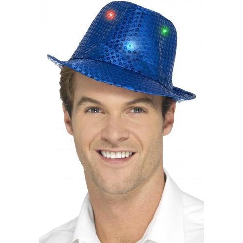 Blauwe pailletten hoedjes met LED lichtjes - Feesthoeden o.., Hobby en Vrije tijd, Feestartikelen, Verzenden