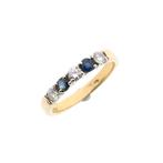 Gouden rijring met saffier en diamant | 0,30 ct. (zirconia), Gebruikt, Overige kleuren, Ophalen of Verzenden, 17 tot 18
