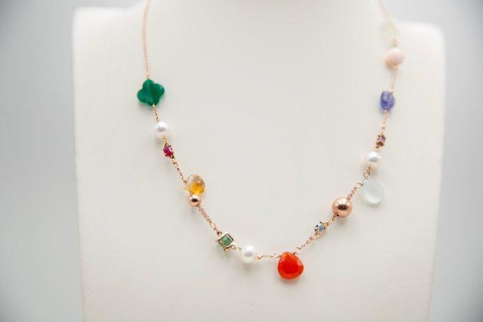 Halsketting - 18 karaat Roségoud Robijn - Saffier, Sieraden, Tassen en Uiterlijk, Kettingen