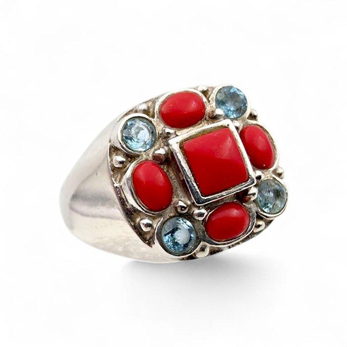Zonder Minimumprijs - Ring Zilver - Topaz / Coral, Sieraden, Tassen en Uiterlijk, Ringen