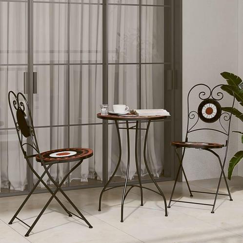 vidaXL Bistroset mozaïek ijzer en keramiek terracottakleurig, Tuin en Terras, Tuinsets en Loungesets, Nieuw, 3 zitplaatsen, Overige materialen