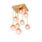 Art Deco plafondlamp goud met roze glas 9-lichts - Athens, Huis en Inrichting, Nieuw, Overige materialen, Art Deco