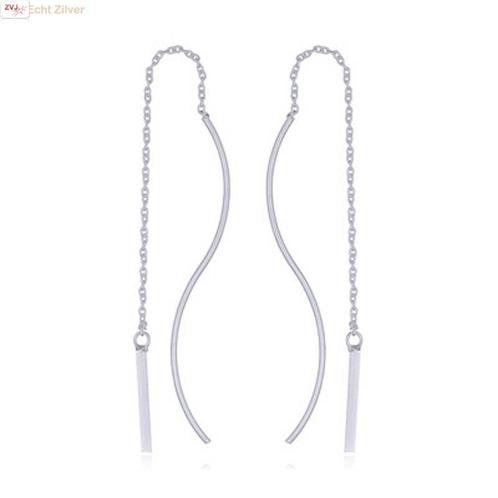 Zilveren wavy stick threader doorhaaloorbellen, Sieraden, Tassen en Uiterlijk, Oorbellen, Nieuw, Verzenden
