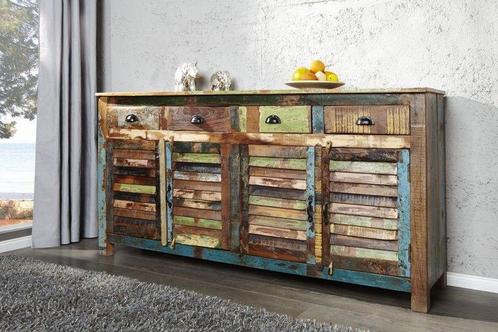 Uniek dressoir JAKARTA 160cm kleurrijk gerecycled massief, Huis en Inrichting, Kasten | Dressoirs, Ophalen of Verzenden