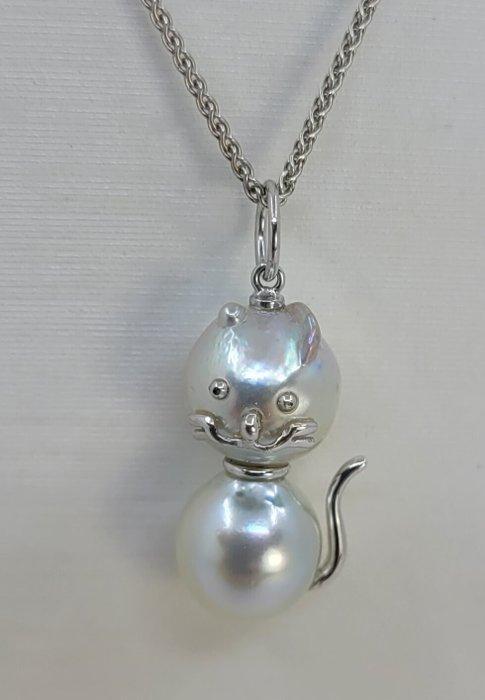 Ketting met hanger - 18 karaat Witgoud Parel - Witte South, Sieraden, Tassen en Uiterlijk, Antieke sieraden