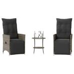 vidaXL 3-delige Bistroset met kussens poly rattan grijs, Verzenden, Nieuw, Rotan