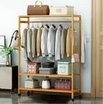Bamboe Kledingrek met Haken, 3 Planken en Wielen – 165 cm, Verzenden, Nieuw