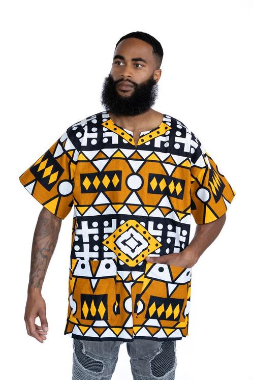 Mosterd Samakaka Dashiki Shirt / Dashiki Jurk - Afrikaans sh, Kleding | Heren, Overige Herenkleding, Nieuw, Ophalen of Verzenden