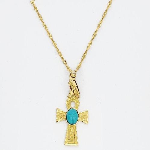 Ketting met hanger - 18 karaat Geel goud Turquoise, Sieraden, Tassen en Uiterlijk, Antieke sieraden