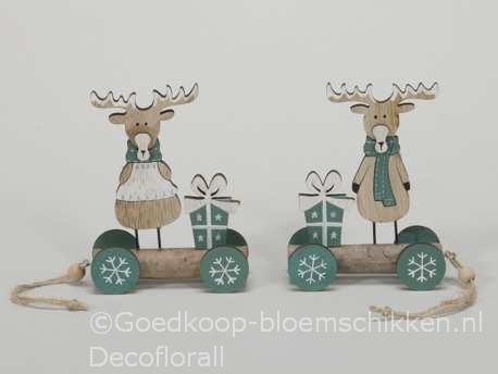 Houten wagentje met rendier 14*14*2cm. Per STUK Houten wagon, Hobby en Vrije tijd, Knutselen, Nieuw, Ophalen of Verzenden