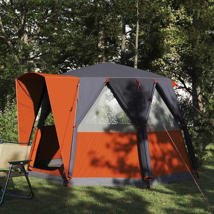 vidaXL Huisje Tent met dak Grijs en Oranje 320 x 320 x 203, Caravans en Kamperen, Tenten, Nieuw, Verzenden