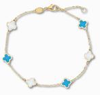 Gouden Klaver Parelmoer Turquoise Emaille Armband 14K, Sieraden, Tassen en Uiterlijk, Verzenden, Nieuw