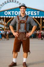 Grijs Oktoberfest Kostuum met Bruine Lederhosen - Maat S, Ophalen of Verzenden, Nieuw, Maat 46 (S) of kleiner