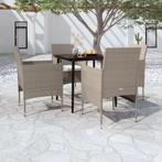 vidaXL 5-delige Tuinset met kussens beige en zwart, 4 zitplaatsen, Nieuw, Tuinset, Verzenden