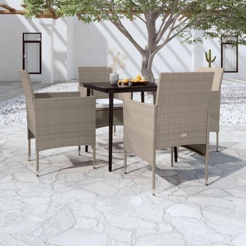 vidaXL 5-delige Tuinset met kussens beige en zwart, Tuin en Terras, Tuinsets en Loungesets, Tuinset, Nieuw, 4 zitplaatsen, Rotan