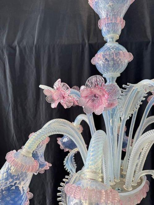 Kroonluchter - Opalino roze - Muranoglas - 8 lichten /, Antiek en Kunst, Antiek | Lampen