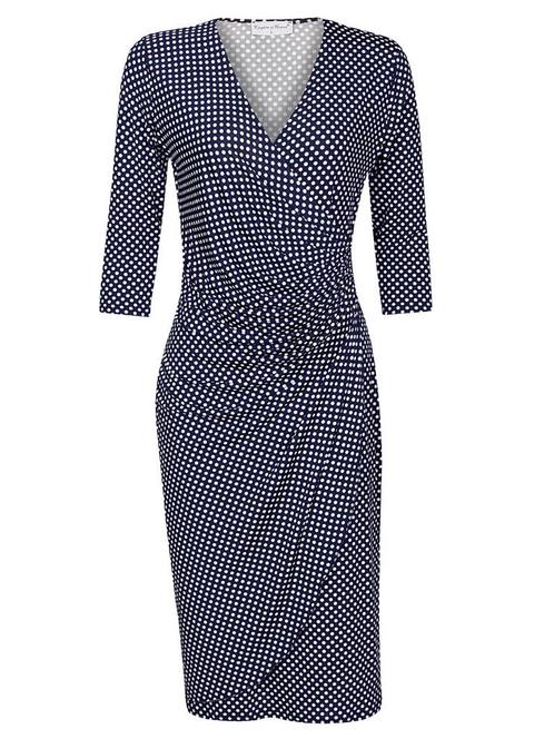 Jurk Stippen Navy mw M (38), Kleding | Dames, Jurken, Verzenden