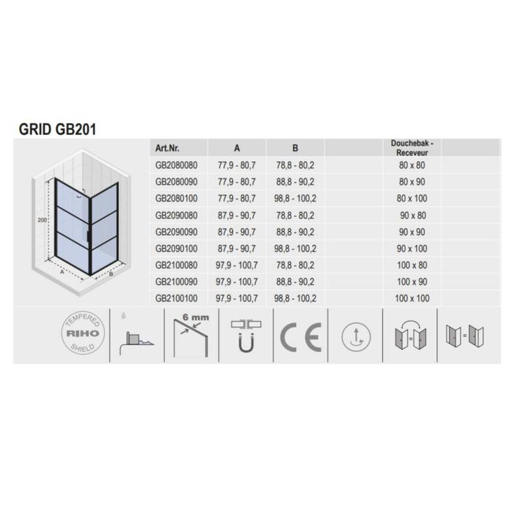 Aanbieding: Douchecabine Riho Grid met Klapdeur 100x80 cm, Doe-het-zelf en Verbouw, Sanitair, Ophalen of Verzenden