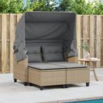 Tuinbank 2-zits met luifel en voetenbanken poly rattan beige, Tuin en Terras, Tuinsets en Loungesets, Verzenden, Nieuw