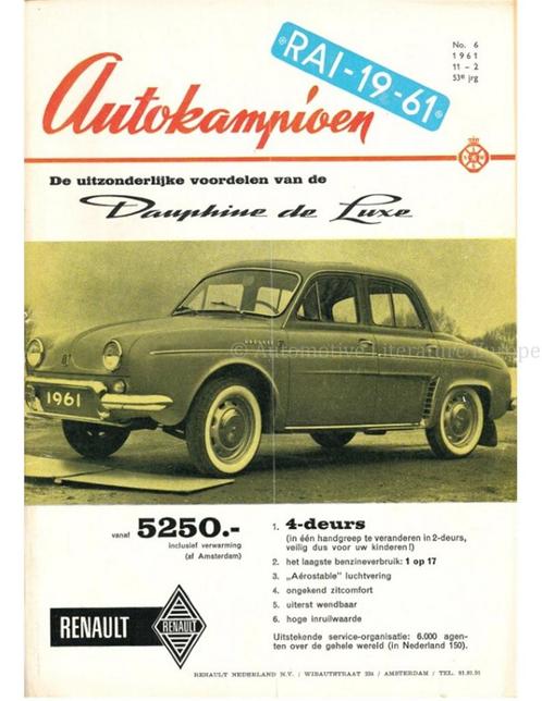 1961 AUTOKAMPIOEN MAGAZINE 06 NEDERLANDS, Boeken, Auto's | Folders en Tijdschriften
