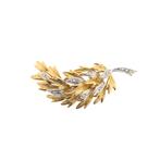Exclusief 18 Krt. Bicolor gouden blad broche (witgoud), Sieraden, Tassen en Uiterlijk, Broches, Gebruikt, Overige kleuren, Ophalen of Verzenden