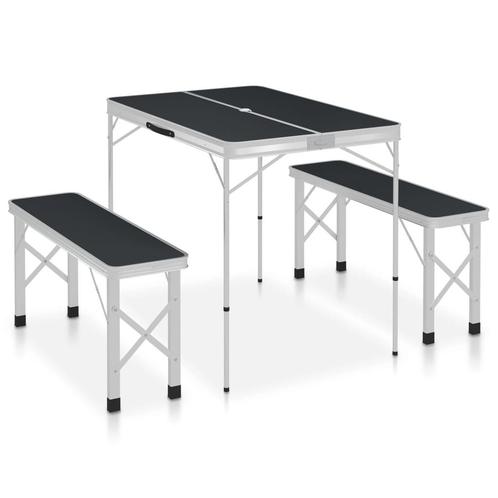 vidaXL Campingtafel inklapbaar met 2 banken aluminium grijs, Caravans en Kamperen, Kampeermeubelen, Nieuw, Verzenden