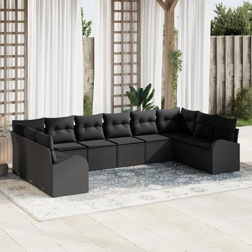 vidaXL 10-delige tuinbankset met kussens in zwart poly riet, Tuin en Terras, Tuinsets en Loungesets, Nieuw, Rotan, Verzenden