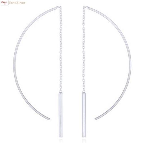 Zilveren staaf ketting doorhaaloorbellen, Sieraden, Tassen en Uiterlijk, Oorbellen, Nieuw, Verzenden