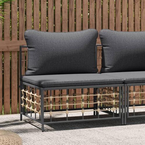 vidaXL Tuinmiddenbank met donkergrijze kussens poly rattan, Tuin en Terras, Tuinsets en Loungesets, Nieuw, Rotan, Verzenden