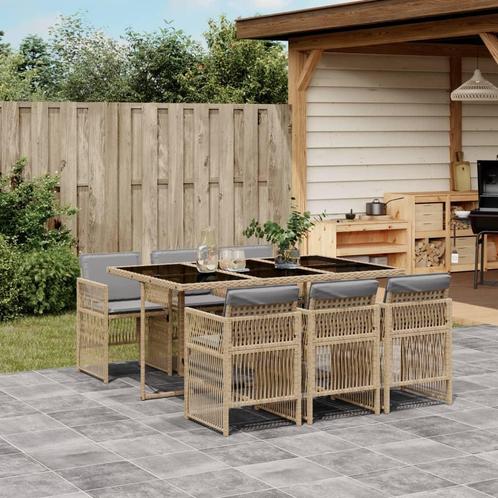 vidaXL 7-delige Tuinset met kussens poly rattan gemengd, Tuin en Terras, Tuinsets en Loungesets, Tuinset, Nieuw, 6 zitplaatsen