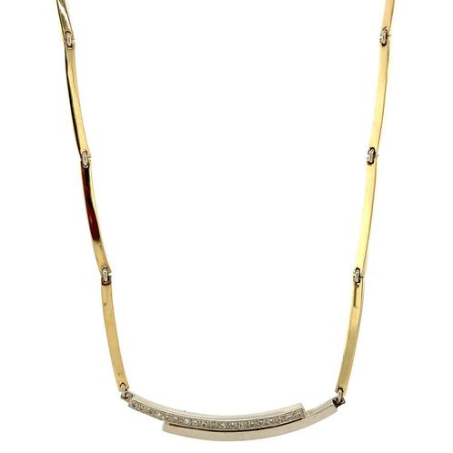Gouden choker met diamant 42 cm 14 krt, Sieraden, Tassen en Uiterlijk, Kettingen, Wit, Zo goed als nieuw, Goud, Verzenden
