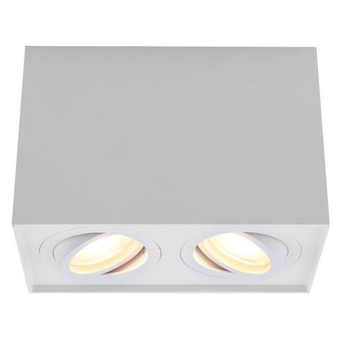 Rechthoekige, witte opbouwspot Dane, 2-spots, Richtbaar, Huis en Inrichting, Lampen | Plafondlampen, Nieuw, Metaal, Ophalen of Verzenden