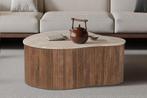 Salontafel Paul 83 cm Mango hout met Travetin Beige (1c) -, Huis en Inrichting, Tafels | Salontafels, Ophalen of Verzenden, Nieuw