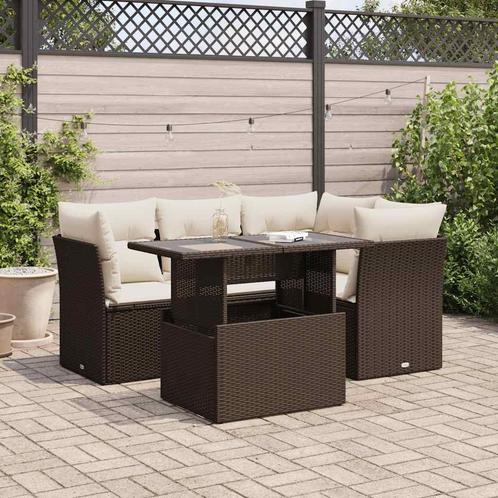 vidaXL 5-delige Loungeset met kussens poly rattan bruin, Tuin en Terras, Tuinsets en Loungesets, Loungeset, Nieuw, Rotan, Verzenden