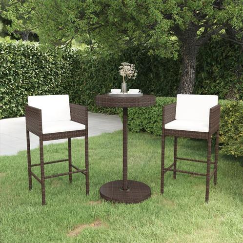 vidaXL 3-delige Tuinbarset met kussens poly rattan bruin, Tuin en Terras, Tuinsets en Loungesets, Nieuw, 2 zitplaatsen, Rotan