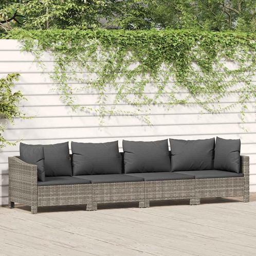 vidaXL 4-delige Loungeset met kussens poly rattan grijs, Tuin en Terras, Tuinsets en Loungesets, Loungeset, Nieuw, Rotan, Verzenden