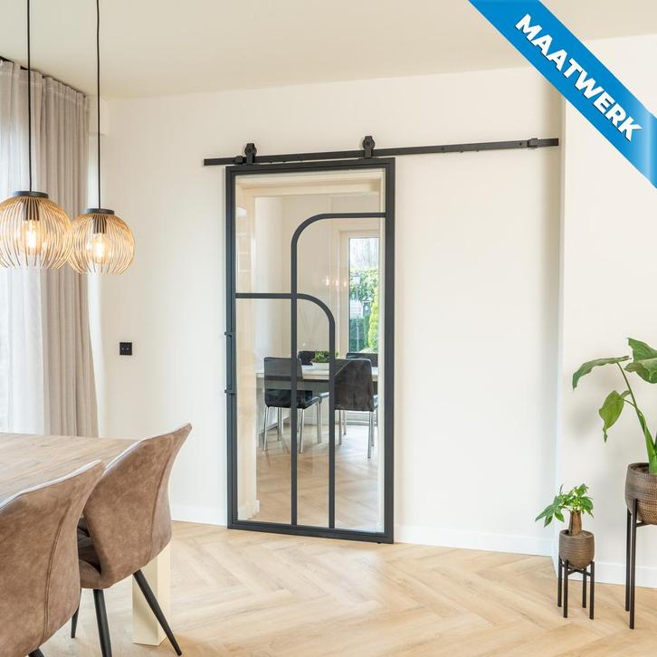 Stalen Schuifdeur Zwart 4 Vlaks rond Maatwerk Helder glas, Doe-het-zelf en Verbouw, Kozijnen en Schuifpuien, Nieuw, Inclusief glas