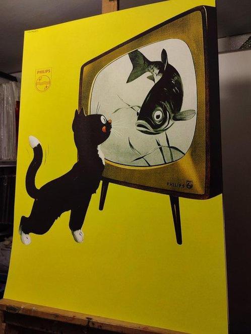Philips - Cartel Clásico publicitario Tv años 50s - Modern, Antiek en Kunst, Kunst | Tekeningen en Foto's