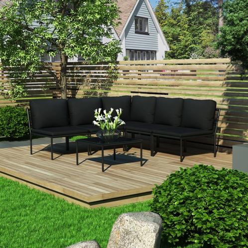 vidaXL 6-delige Loungeset met kussens PVC zwart, Tuin en Terras, Tuinsets en Loungesets, Loungeset, Nieuw, Kunststof, Verzenden