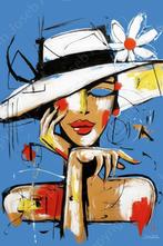 John Joseb Art glasschilderij vrouw met hoed en bloem, Minder dan 50 cm, Verzenden, Nieuw, Schilderij