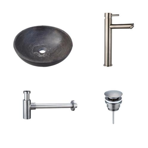 Sani Royal Natuurstenen Waskomset Rond Gun Metal, Doe-het-zelf en Verbouw, Sanitair