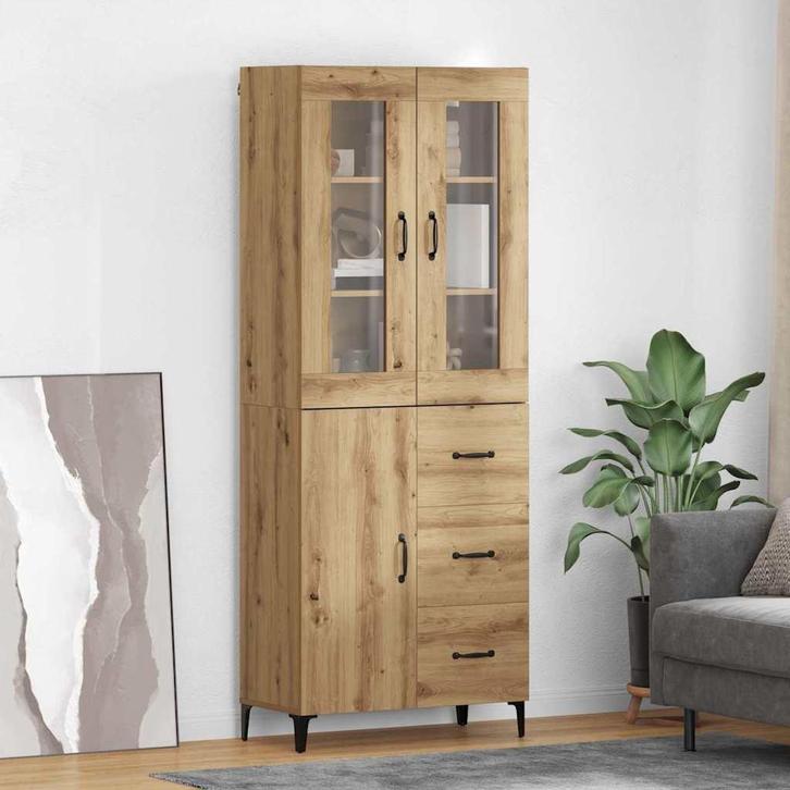 vidaXL Highboard Artisan Eiken 69,5 x 34 x 180 cm Bewerkt, Huis en Inrichting, Kasten | Buffetkasten, Nieuw, Minder dan 50 cm