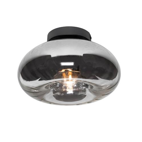 Art Deco plafondlamp zwart met smoke glas - Ayesha, Huis en Inrichting, Lampen | Plafondlampen, Nieuw, Glas