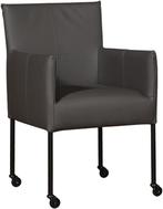 Donkergrijze leren moderne kuipstoel - poot rond zwart met w, Huis en Inrichting, Overige kleuren, Nieuw, Leer, Ophalen of Verzenden