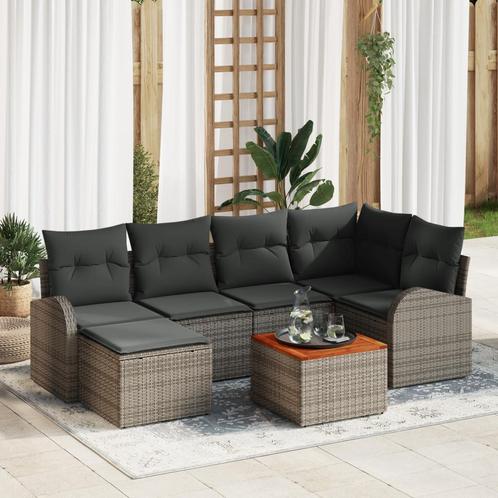 vidaXL Tuin Sofa Set 7 pcs Grijs Medium Riet, Metaal, Tuin en Terras, Tuinsets en Loungesets, Nieuw, Rotan, Verzenden