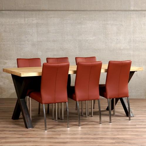 Set van 6 eetkamerstoelen - bruin leer, Huis en Inrichting, Stoelen, Overige kleuren, Nieuw, Leer, Ophalen of Verzenden