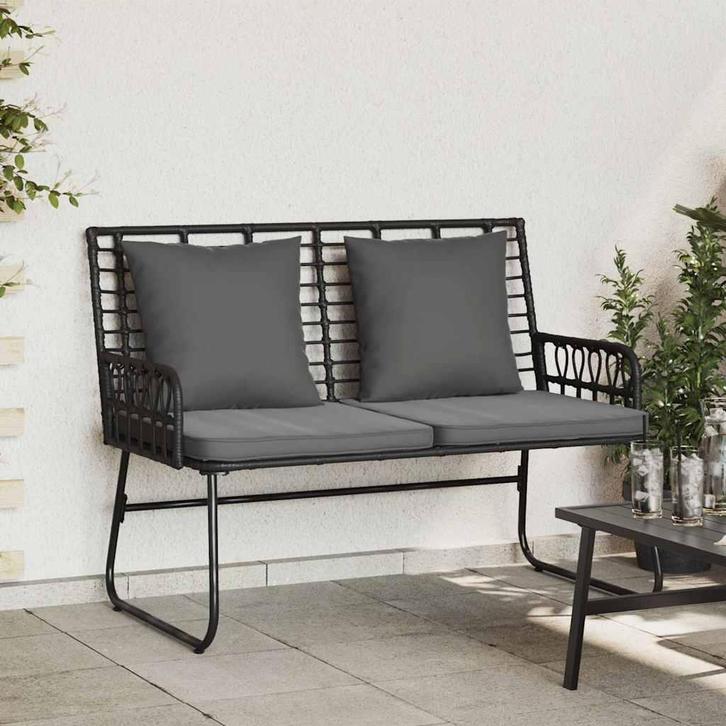 vidaXL Tuinbank Zwart en Anthraciet Poly riet, staal, Tuin en Terras, Tuinsets en Loungesets, Nieuw, Rotan, Verzenden