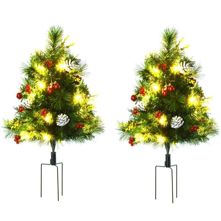 Set Van 2 Kerstbomen Mini Kunstkerstboom Met Dennenappels En, Diversen, Kerst, Nieuw, Verzenden