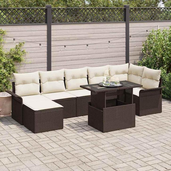 vidaXL Tuin Sofa Set met kussen 8 pcs Bruin Poly riet, Tuin en Terras, Tuinsets en Loungesets, Nieuw, Rotan, Verzenden